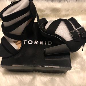 Torrid Nubuck thick strap ankle high heels sandals size 10W